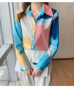 Women's Blouses Collar Shirt 2022 Vroege herfst Tie-Dye Oil Painting Temperament Design Niche lange mouwen vrouwen