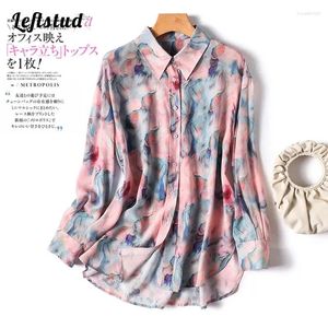 Damesblouses Kleur Chiffon Print Vintage Losse Casual Lange Mouw Blouse Shirt Koreaanse Mode Vrouwelijke Top 2024 Zomer Lente