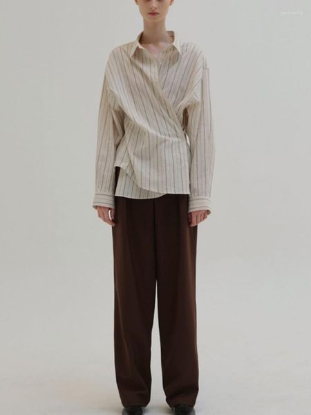 Blusas de mujer, camisa a rayas con código de colores, blusa fina Irregular de estilo Simple de Corea para mujer, Tops informales de primavera/verano 2023 para mujer