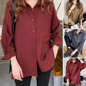 Blusas de mujer Camisa cómoda para mujer Cárdigan elegante de manga larga con un solo pecho y bolsillo de parche Blusa informal suave para viajes diarios