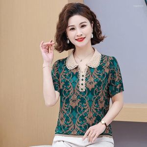 Blans des femmes Boulangers à collier Blouse Fashion Diamonds Button Summer Summer Clothed Clothing Vintage Imprimé en vrac Shirt