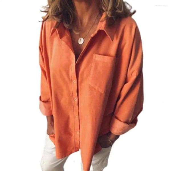 Blouses pour femmes Style de déplacement Top Femmes Chemise à manches longues Revers à manches longues avec un design à simple boutonnage Couleur unie pour le printemps