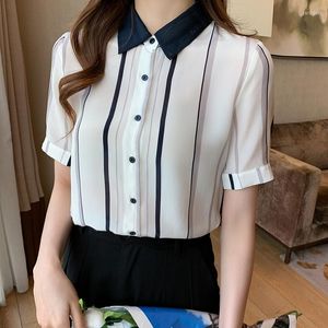 Blouses voor dames contrast gestreept shirt met korte mouwen vrouwen kantoor werkkleding