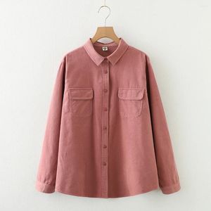 Damesblouses Corduroy blouse Dames Stijlvol Lange mouw Roze Effen shirts Tops Voor elegante Koreaanse kleding Dames 2024 Y2k-kleding