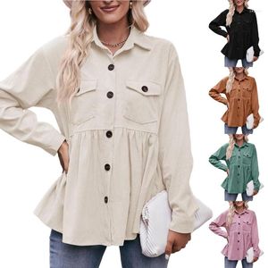 Dames blouses corduroy peplum shirt button down lange mouw over extra grote babydoll shacket top gelaagde zoom blouse tops 10cf