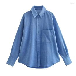 Chemisiers femme chemise en velours côtelé Camicia Donna décontracté ample manches longues hauts avec bouton Blusas Blusa Manga Larga Mujer chemises Trf