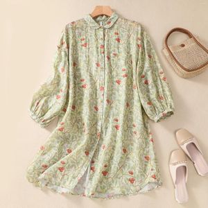 Blouses pour femmes chemises florales en coton et en lin Version coréenne de printemps du jardin littéraire