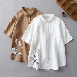 Blusas de mujer algodón y lino pequeño viento fragante camisa casual japonesa femenina de verano de la moda literaria blusa impresa