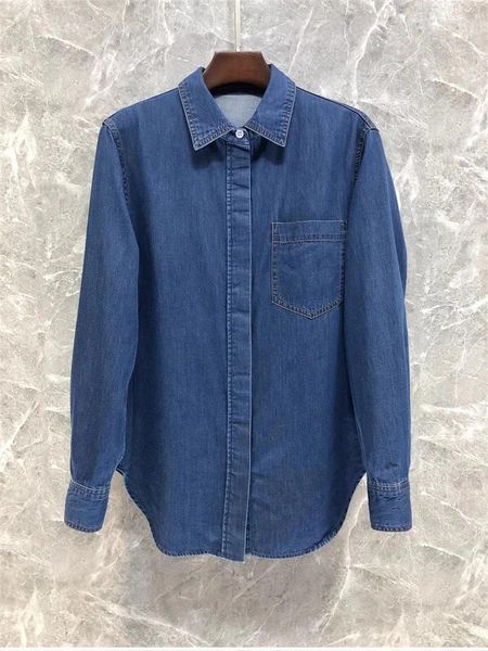 Blouses Femmes Coton Denim Chemises 2024 Printemps Été Designer Vêtements De Mode Femmes Turn-down Col Poitrine Poche À Manches Longues Jeans Chemise