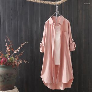 Blouses met dames katoenen linnen lange dameshemd mouw tops elegante blouse tuniek knop omhoog witte dames kantoor outfits casual