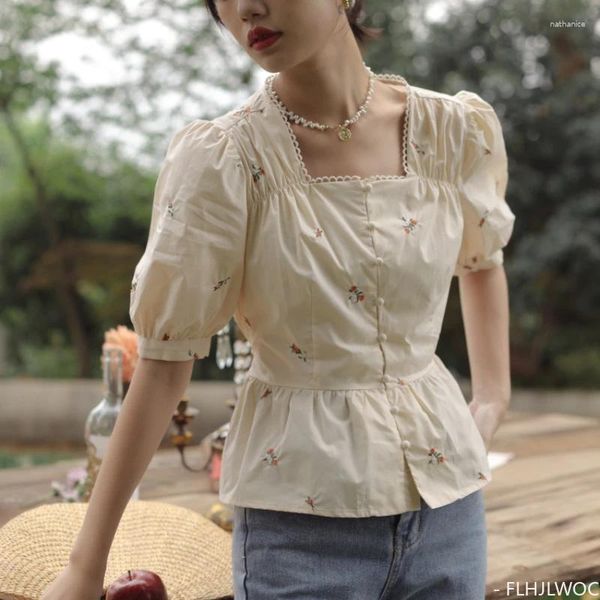 Blouses pour femmes Coton Short Chic Tops à manches longues Basic-Shirts Blouse à poitrine simple Retro Japan Korea Style Peplum Women Bo Spied
