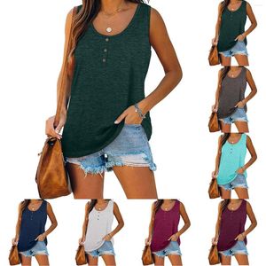 Damesblouses katoenen mouwloze tanktops 2023 zomer losse dames button omhoog o nek sport tee loop plus size dames pullover