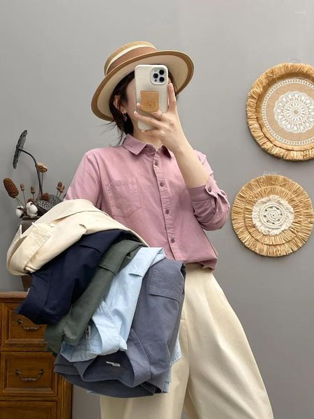 Blouses pour femmes Cotton Élégant chemisier Mori Girls Japan Style Shirts Lapel et base Elegant