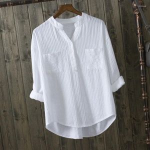 Blouses pour femmes Cotton White Shirts Mujer Office Longue manche coréenne Vertical décontractée Vertical Vertical Shirts Top Blusas de