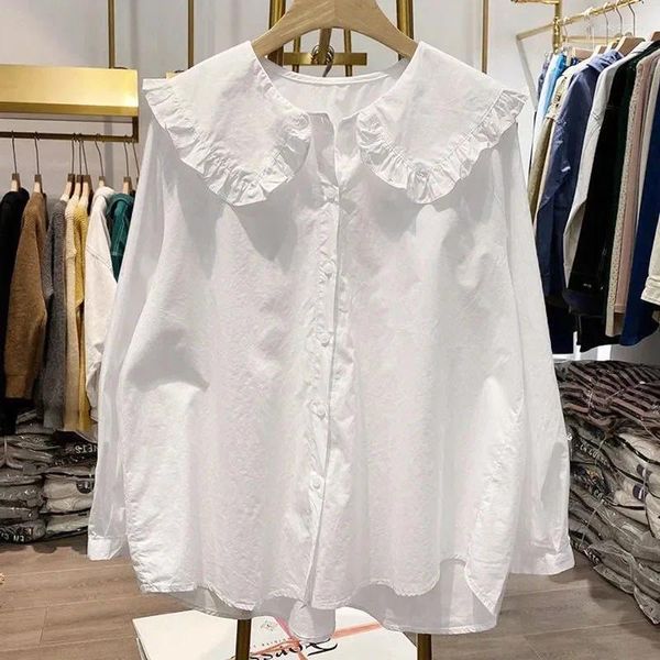 Blusas de mujer Camisa blanca de algodón para mujer 2023 Primavera Otoño Estilo coreano Blusa holgada de todo fósforo Kawaii Doll Collar Baggy Tops Y2k Ins