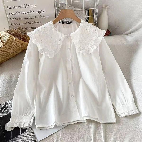 Blusas de mujer Camisas blancas de algodón Mujer Otoño Invierno Moda coreana Y2k Manga larga Cuello vuelto Camisa de encaje Dulce Ropa de lolita