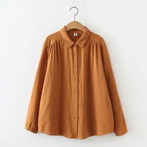 Blouses pour femmes Cotton Shirt 2024 Couleur solide Cardigan à manches longues décontractée Fashion coréenne basic