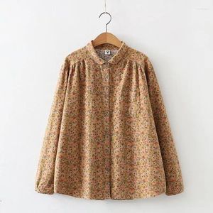 Blouses pour femmes Cotton Femmes Shirt Imprimé Floral 2024 Automne Spring Cardigan rétro Retro Fashion Blouse Femme Yoyikamomo