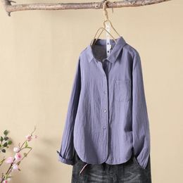 Blouses pour femmes Cotton Yarn Purple Mori Girl Style japonais Brief à manches longues Solides Solite SHIRTS TEL