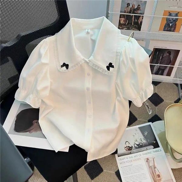 Blusas para Mujer, Top corto con cuello De muñeca, camisa blanca De lolita dulce, Blusas De manga corta para Mujer De Moda, blusa De verano con lazo estilo japonés para Mujer 2024