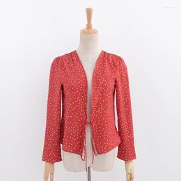 Women's Blouses Crop Top Women Chiffon 2023 Autumn Star Print Red Long Sleeve Kimono Cardigan Blusas Summer Tops Shirts