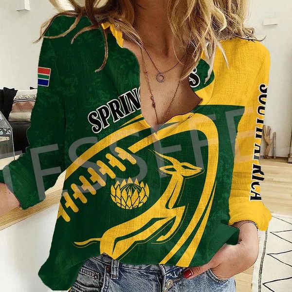 Blouses pour femmes Nom personnalisé Country Afrique du Sud Fleurs Flag Tatoo Streetwear 3dprint Harajuku Femmes Casual Bouth-Down Shirts Long