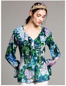 Blouses pour femmes sur mesure femmes hauts à manches longues et été 2024 piste imprimé floral chemise verte grande taille XXXL