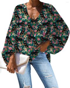 Damesblouses schattig dier rottweiler patroon chiffon zomer 2023 vrouw casual losse lange mouwen tops v-neck dames shirts