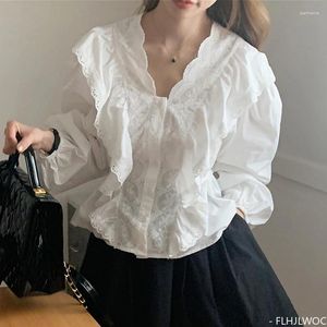 Blouses pour femmes Mignon Japon Style Coréen Design Vêtements Automne Blanc Peplum Bébé Chemise Cordon Taille À Lacets Volants Coton Tops Courts