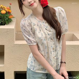 Blouses de femmes mignonnes sweet tops japan girls preppy style femme 2024 Summer Short à manches florales florales