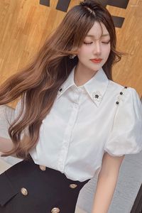 Blouses voor dames Dabuwawa Bubble Sheeved Shirt 2023 Summer Bow Rivet Casual Office Lady Top DM1BST061