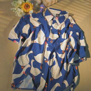 Blouses pour femmes DAYIFUN Duck Print Shirt Femmes Casual Street Short Sleeve Men 2023 Hawaii Beach Oversize Fashion Harujuku Chemises Couple