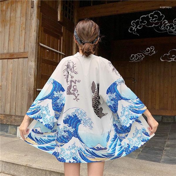 Blusas de mujer DAYIFUN, camisas japonesas con protección solar, abrigos, Kimono con estampado de longitud media, cárdigan, Tops, abrigo suelto fino de verano, ropa de calle asiática
