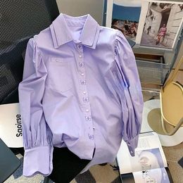 Damesblouses DAYIFUN Paars Dubbellaags Kraag Shirts 2024 Zomer Koreaanse Hoogwaardige Slanke Femme Chic Zoete Zachte Casual Blusas