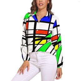 Blouses pour femmes De Stijl imprimé chemisier coloré géométrique Vintage Design femmes vêtements de rue chemises printemps à manches longues haut surdimensionné