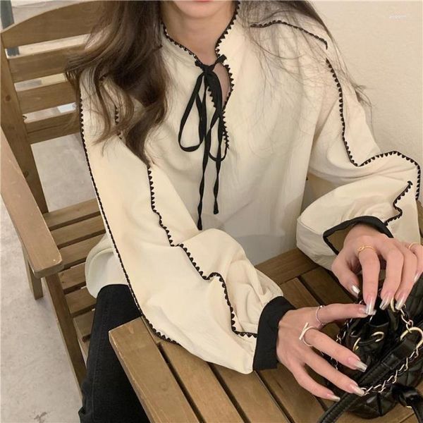 Blusas de mujer Deeptown Sweet Elegant Women Vintage Preppy Style Chic Korean Youth Fashion Camisas de manga larga Kawaii Loose Female Tops