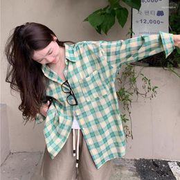 Chemisiers pour femmes Deeptown Vintage chemises à carreaux femmes décontracté surdimensionné mode coréenne Preppy à manches longues hauts femme Streetwear Cardigan