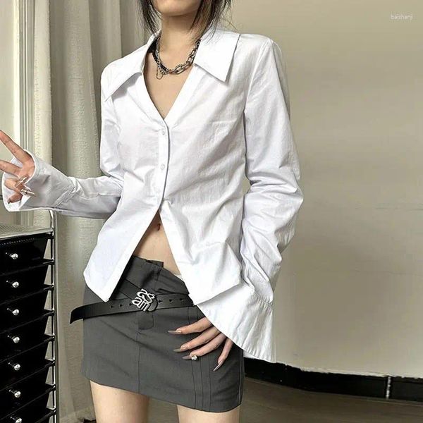 Blouses pour femmes Deeptown White Woman Blouse Gyaru Butt Up Shirt Corée Fashion Long Sleeve Y2K Tops Harajuku Sexy Office Wear Chic Spring