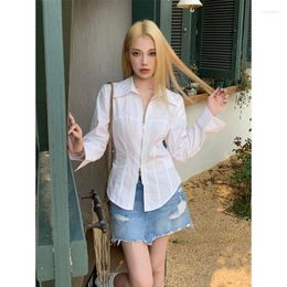 Blouses Femmes Deeptown Y2K Esthétique Blanc Femmes Zipper Bandage Sexy Voir à travers Top Coréen Chic Manches Longues Slim Kpop Mode