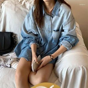 Chemisier en jean pour femmes, veste, printemps et automne, Version coréenne, ample, Style Bf, Harajuku, dégradé décontracté, 2024