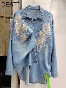 Blouses pour femmes chemises denim lâches brodées poussées de perles de perles de fleurs patchwork choux mince 2024 mode d'été 29L7272