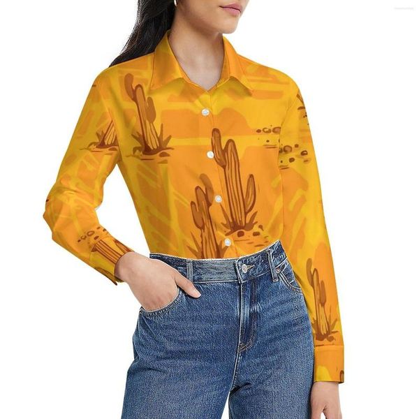 Chemisiers pour femmes Desert Cactus Blouse Art abstrait Kawaii Custom Women Streetwear Shirt Spring Long-Sleeve Oversized Tops