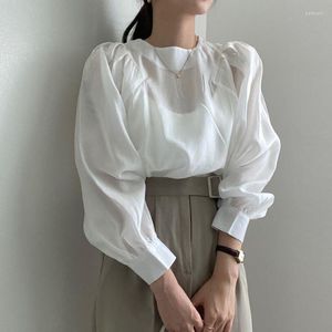 Chemisiers pour femmes Design Sense O Sleeve White Perspective Shirt Blusa Feminina Casual Femme Drop Chemises en gros pour les femmes Top