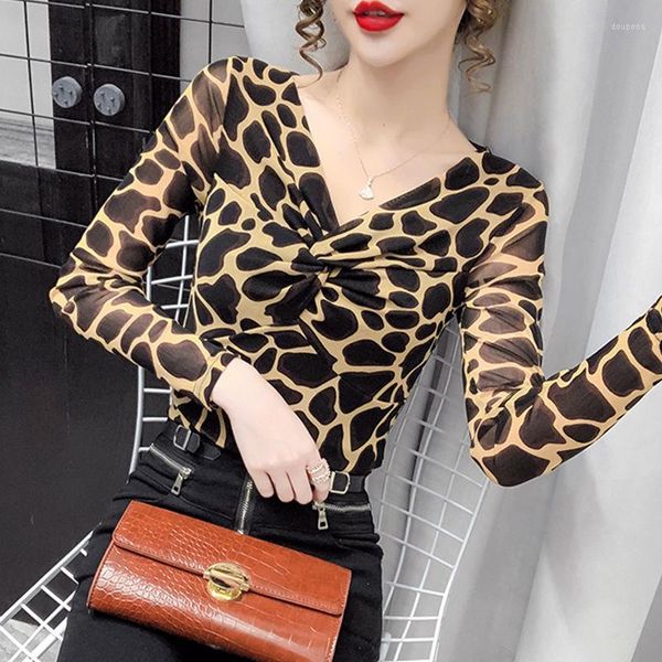 Chemisiers pour femmes Designer Tops à manches longues Femmes Plus Size Leopard Camisa Ladies Office Shirts Célébrer Cocktail Soirée Pull Féminin