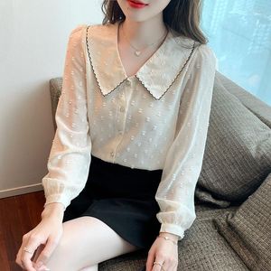 Damesblouses poppen kraag chiffon shirt 2023 lente herfst herfst lange mouwen dames elegante losse kleding