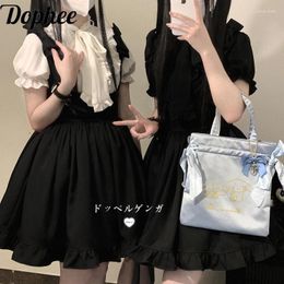 Boderas de mujer Dophee Original Style Japan Puff Camisas Women Women Women Women Collar Elegant Top Love Buckle Lolita
