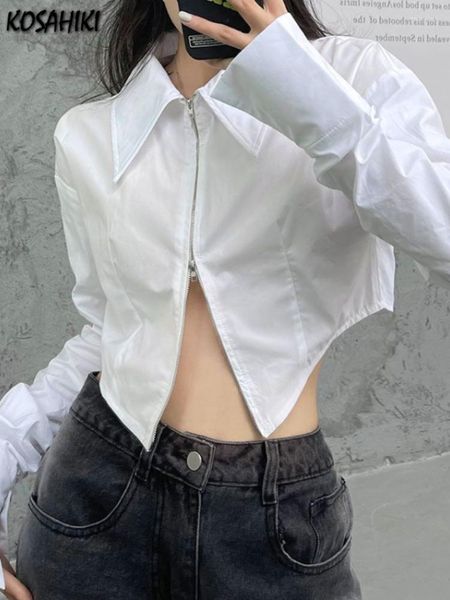 Blusas de mujer Blusa elegante con doble cremallera Moda coreana para mujer Y2k Estética Camisas de manga larga Mujer Harajuku Sólido Combina con todo