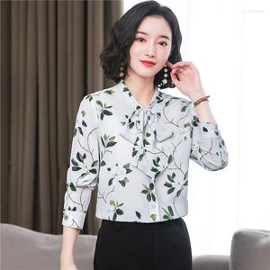 Chemisiers pour femmes Drop Spring Summer Fall Runway Vintage Floral Print Collar Manches longues Womens Party Casual OL Workwear Top Shirts Blouse