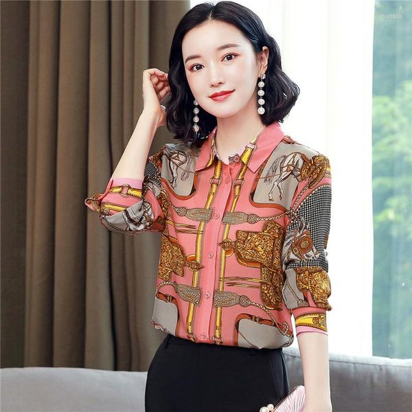 Chemisiers pour femmes Drop Spring Summer Fall Runway Vintage Baroque Print Collar Manches longues Womens Party Casual OL Workwear Top Shirt Blouse