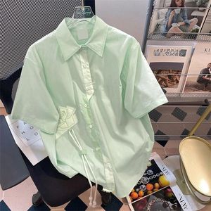 Blusas de mujer DUOFAN, blusa verde claro para mujer, camisas de diseño de nicho para mujer, Tops de verano, manga corta pequeña y fresca